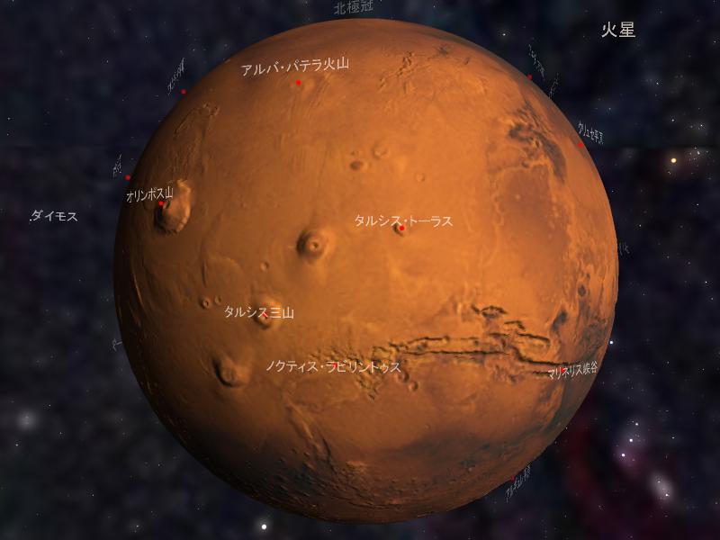 火星の主な地名の表示